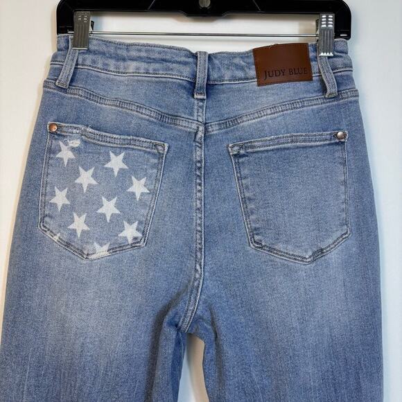Judy Blue Mid Rise Americana Flag Boyfriend Jean Size 28 Distressed Patriotic - Picture 5 of 11